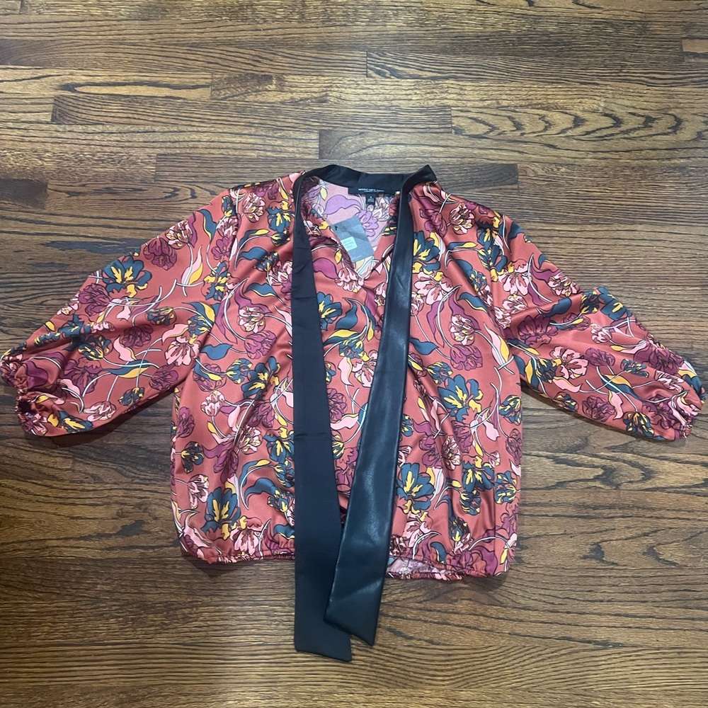 Marc New York Floral Blouse with Black Trim